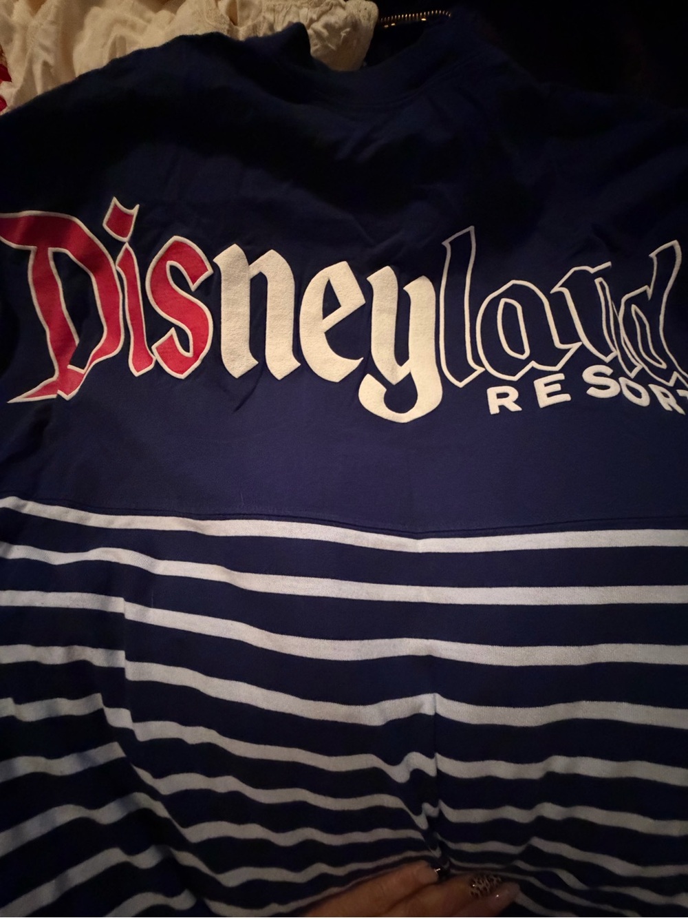 Disney Navy Blue Striped Crewneck with Red and White Logo